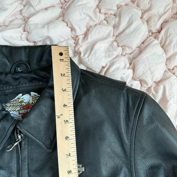 Harley Davidson Women’s L Moto Leather Jacket Heavy Genuine Leather - Picture 9 of 10